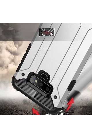 Noktaks - Galaxy Uyumlu Note 9 Uyumlu - Kılıf Çift Katman Zırh Tank Crash Military Kapak - Kırmızı - T5578 Kirmizi