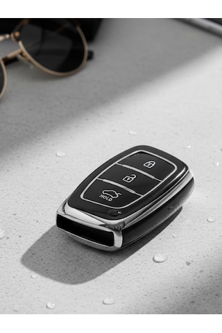 Hyundai Accent Kona Santa Fe İoniq Solaris Elentra İ10 İ40 İx30 İx35 3 Buton Nano Anahtar Kılıfı Siyah-gümüş