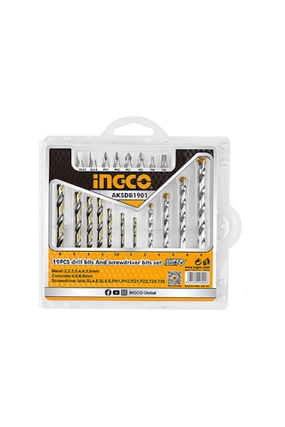 Ingco AKSDB1901 Matkap Ucu ve Bits uç seti 19'lu Set