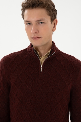 U.S. Polo Assn. Erkek Regular Fit Yarım Fermuarlı Desenli Bordo Kazak 50315035-VR177