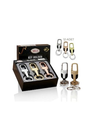 Mls Key Holder M-304 Anahtarlık Renkli Metal Çift Halkalı Kemer Geçmeli - 12'li Paket Çok Renkli