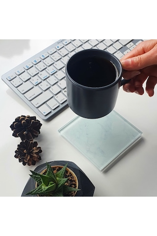 Decorita Cam Bardak Altlığı Klasik Mermer Desenli 4'lü Takım 10 x 10 CM Çok Renkli