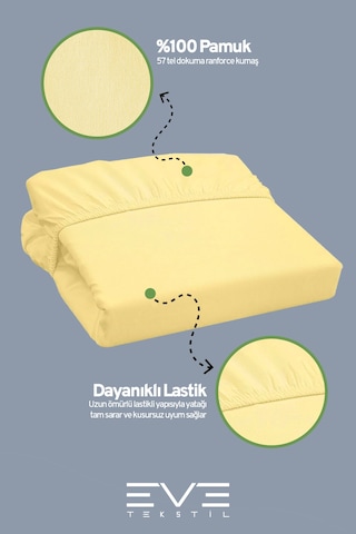 Eve Tekstil %100 Doğal Pamuk Tek Kişilik Rainforce Kumaş Lastikli Çarşaf Ve Yastık Kılıf Set Sarı