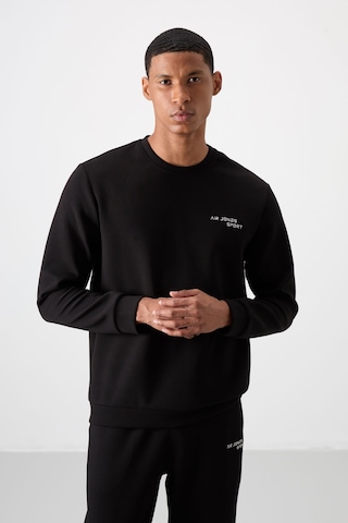 Tommy Life Ekru - Siyah Pamuklu Kalın Yumuşak Dokulu Comfort Fit Nakışlı Erkek Eşofman Takım - 85254 Siyah