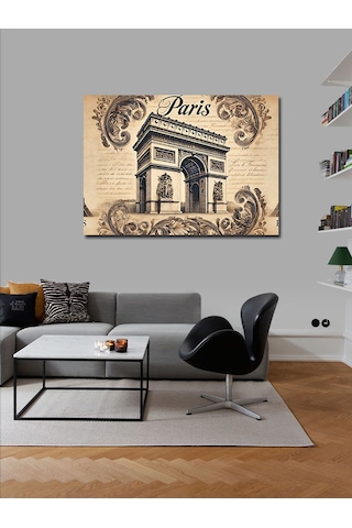 Kanvas Tablo Paris Zafer Takı Retro Çizim