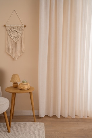 Premium Natural Keten Dokulu Soft Dökümlü Pileli Tül Perde Salon Oturma Odası Yatak Odası Çocuk Odas Beyaz