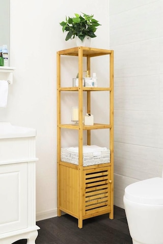 Digithome Bambu Tek Kapaklı 4 Raflı Çok Amaçlı Düzenleyici Organizer Dolap - Db-0003
