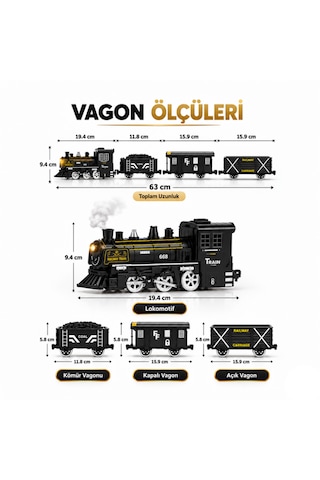Oyuncak 15 Parça Su Buharlı Oyuncak Tren Seti Işıklı Sesli Pilli 3 Farklı Ray Dizilimli Lokomotif Ve Vagon Seti