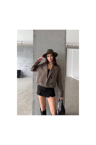 Meecy Kadın Viral Model Kısa Trençkot Haki Haki
