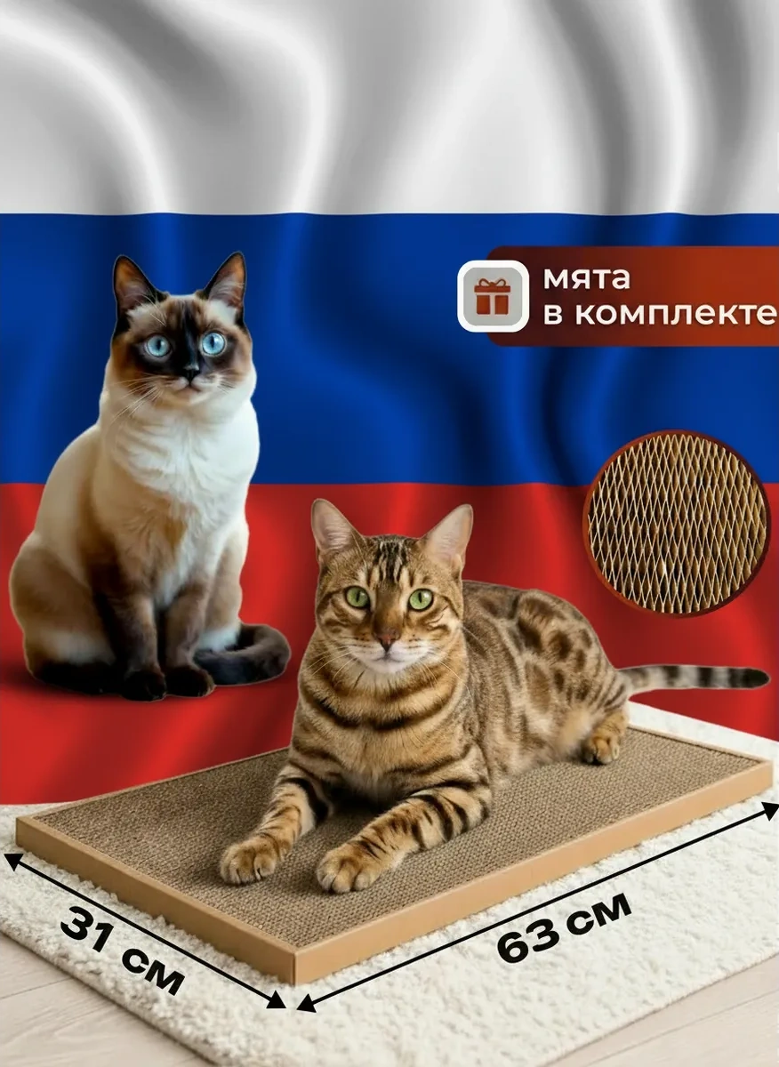 Kogtedralka Kedi Tırmalama Tahtası, Oluklu Mukavva 31/63/3 Cm 77909366