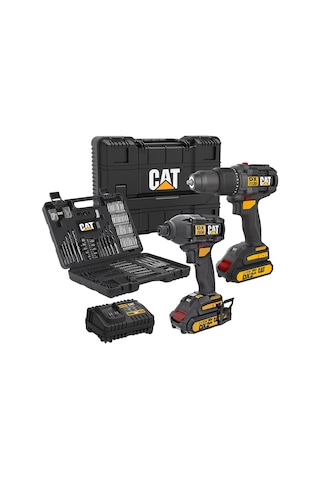Cat DXK201 18V 2.0AH Li-ion Çift Akülü Darbeli Matkap + DX7030 + DA01903 Kombo Set