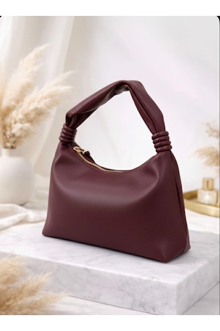 Addy Bordo Luna Hobo Pebble Velvet Omuz Ve El Çantası Bordo