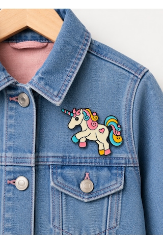 Renkli Unicorn Figürlü Çocuk Rozeti Çanta Ve Kıyafet İçin Hediye Gri