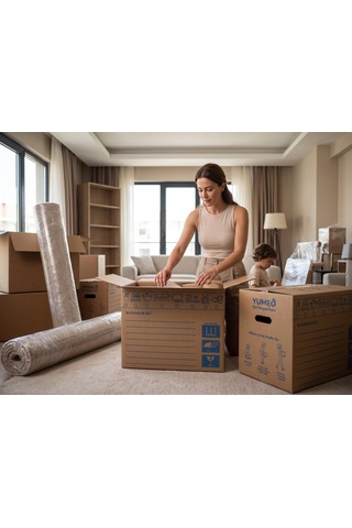 Yumeo Premium Ev Taşıma Kolisi 50x30x40 Cm - Tutma Yerli Çift Oluklu Kraft Kutu 60 Lt - 10 Adet