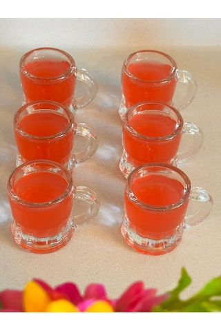 6 Lı Kulplu Cam Bardak Seti, 4 Cm Çap 5 Cm Yükseklik, 35 Ml Şeffaf
