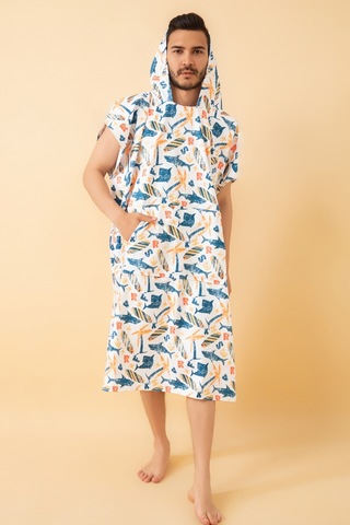 Shark Yetişkin Sörf Panço Kapüşonlu Plaj Havlusu Sm Beden