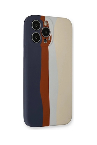 Durukar iPhone Uyumlu 13 Pro Kılıf Ebruli Lansman Silikon - Lacivert-krem