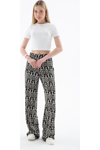 Fashion Friends Desenli Esnek Pantolon Siyah