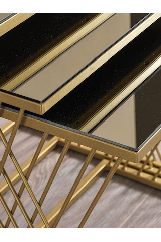 Vienna Gold Metal Ayaklı, Bronz Aynalı Zigon Sehpa