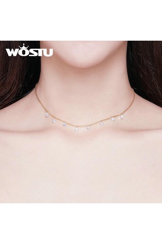 Wostu Otantik 925 Ayar Gümüş Küçük Zirkon Kolye Basit Tasarım Kolye Gümüş
