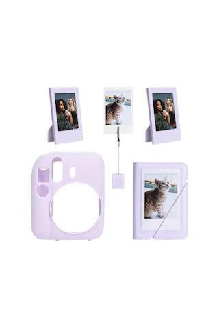 Instax Mini 12 Lila Slikon Kılıf Mini 28'li Albüm Ve Fotoğraf Çerçeveleri Aksesuar Seti