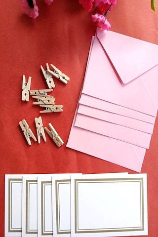 Pembe 10 Adet Mandallı Zarflı Not Kartı Seti- Hediye Kartı