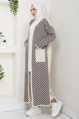 Çizgi Detaylı Triko Hırka 1604 - Kahve Kahve