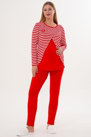 Mecit Pijama Mecit 6303 Kadın Likralı Spor Hamile Lohusa Pijama Takımı - Kırmızı