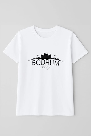 Markapia Woman Kadın %100 Pamuk Bodrum Baskılı Kısa Kollu Beyaz T-shirt S