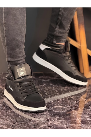 United Colors Of Benetton Benetton Erkek Günlük Bilekli Sneaker Ayakkabı Siyah Siyah