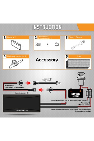 Xindoker Motosiklet Dış Sıcaklık Ölçer 0-120 C 32-248 F 12v Abs Ekranlı Jıs Standardı - Kırmızı Işık
