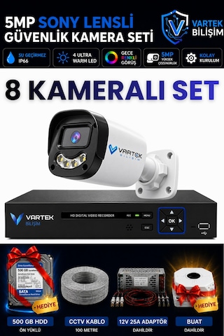 8 Kameralı Full Hd Güvenlik Kamera Seti 500gb Hdd 5mp Gece Renkli Görüşlü - Sabit Ip Gerektirmez