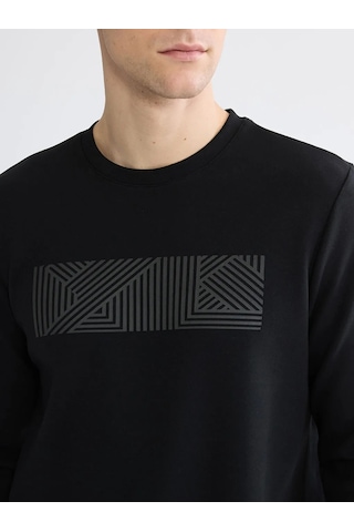 Lc Waikiki Siyah Bisiklet Yaka Baskılı Erkek Sweatshirt