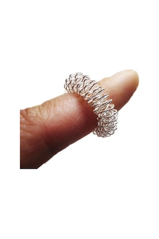 Batmayan İğneli Reiki Sujok Yüzüğü Masaj Stres Esnek Yaylı Akupunktur Yüzük Gümüş Renk Gümüş