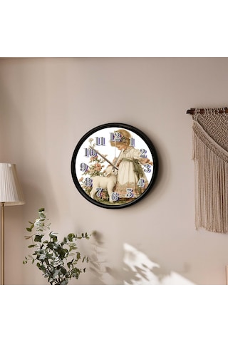 Vintage Kız Çocuğu Ve Kuşu Temalı Dekoratif Duvar Saati 28 Cm Sessiz Mekanizma Çok Renkli