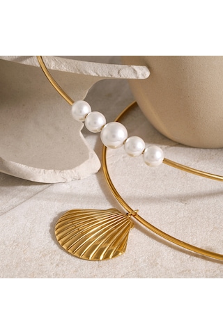 18 Ayar Altın Paslanmaz Çelik Okyanus Kabuğu Kolye Ucu Fransız Zarif Retro Şık Yüksek Kaliteli İnci Titanyum Çelik Kolye Diğer