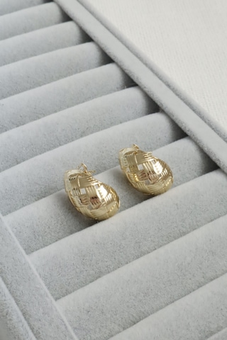 Kadın Küpe Kararmaz 14k Renk Vip Seri Ekose Desen Damla Model 2cm Küpe Altın