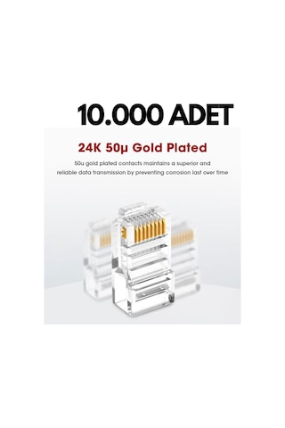 10,000 Adet Rj45 Ethernet Kablo Konnektörü Cat5 / Cat6 Uyumlu Plug 8p8c