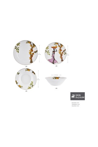 Elegance Bone Samira 24 Parça 6 Kişilik Yemek Takımı Çok Renkli