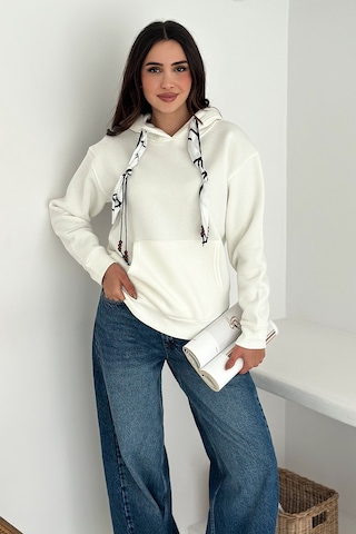 Noa & Noa Kadın Fular Detaylı Kapüşonlu Sweatshirt Casual Charm Beyaz