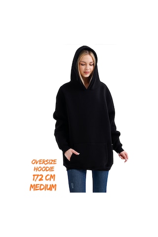 Pxm 3 Iplik Şardonlu Kapşonlu Ve Kanguru Cepli Sweatshirt Düz Hoodie Siyah Siyah