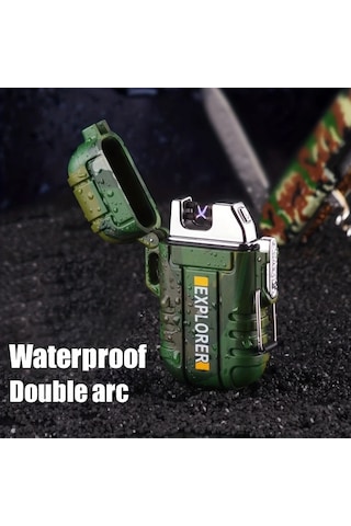 Techbloom Dual Arc Usb Şarj Edilebilir Çakmak Kamuflaj Siyah Taşınabilir Rüzgara Dayanıklı Kampçılık Ve Doğa Yürüyüşü İçin Altın