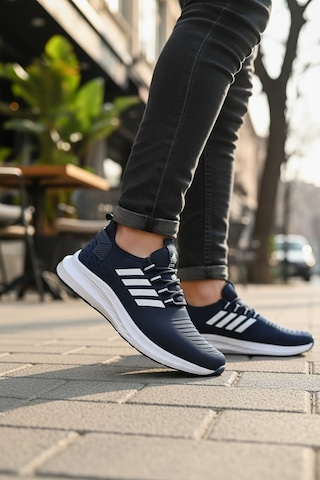 Enoch Ortopedik Ultra Hafif Şeritli Fileli Çoraplı Sneaker Spor Ayakkabı Lacivert