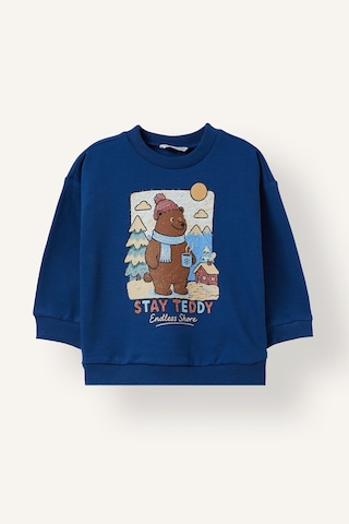 Defacto Kış Temalı Ayı Baskılı Oversize İçi Yumuşak Tüylü Kalın Sweatshirt Erkek Bebek I4370a526cwın176 İndigo-ın176