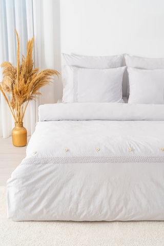 Grace Taş Güpürlü Çift Kişilik %100 Pamuklu Nevresim Seti - 6 Parça Çeyiz Seti Taş