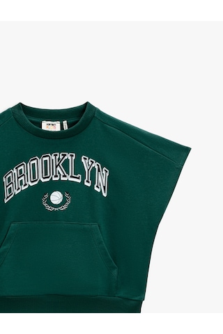 Koton Baskılı Kanguru Cepli Kısa Kollu Sweatshirt Yeşil 2skb10104tk