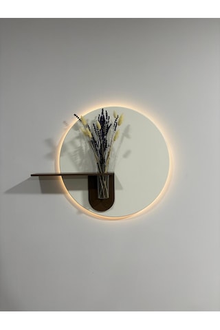 Orkide Ahşap Pilli Ledli İskandinav Tarzı Salon Duvar Rafı Modern Çiçeklik 40 X 75 Cm Paris Grisi - Ahşap Ceviz