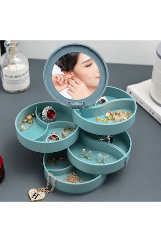 Kangvka Mavi 360 Derece Döner Çok Katlı Kuyumluk Kutusu - Küçük Aksesuarları Düzenle Ve Sakla 1 Adet Mavi