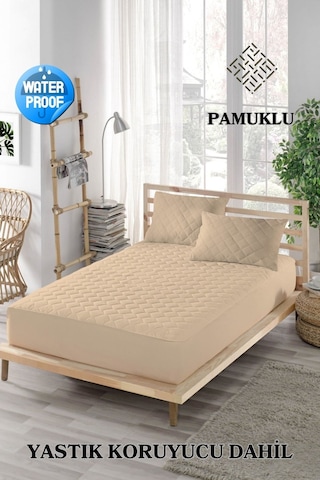 Ely Parker Renkli Sıvı Geçirmez Lastikli Çift Kişilik Çarşaf Yastık Alezi (Toplam 3 Parça) %100 Pamuk Kapitoneli ELYCKAPFIT00 Kahverengi ÇK