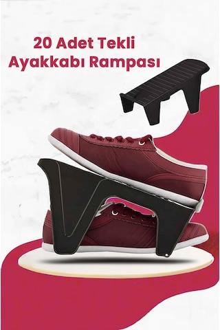 20 Adet Tekli Ayakkabı Rampası, Dolap İçi Düzenleyici, 2 Kat Yer Açan Ayakkabılık Organizer Siyah
